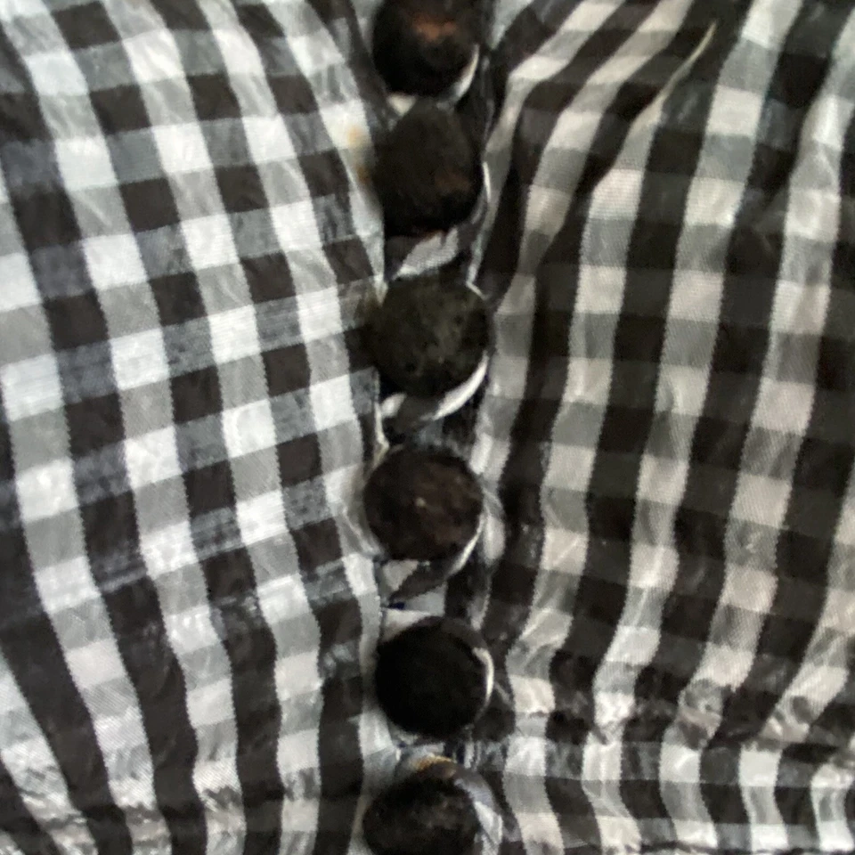 Blusa de guinga azul vintage de los años 30 con volantes lazos Art Deco camisa vestido top Foto 4 de 4