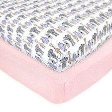 Hudson Baby Infant Girl Cotton Fitted Crib Sheet, Pink Safari, One Size