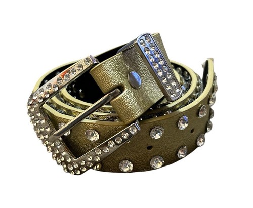 MMS Design Western Studded Belt Women Size Medium Golden Cream Rhinestones Bling - Picture 3 of 14