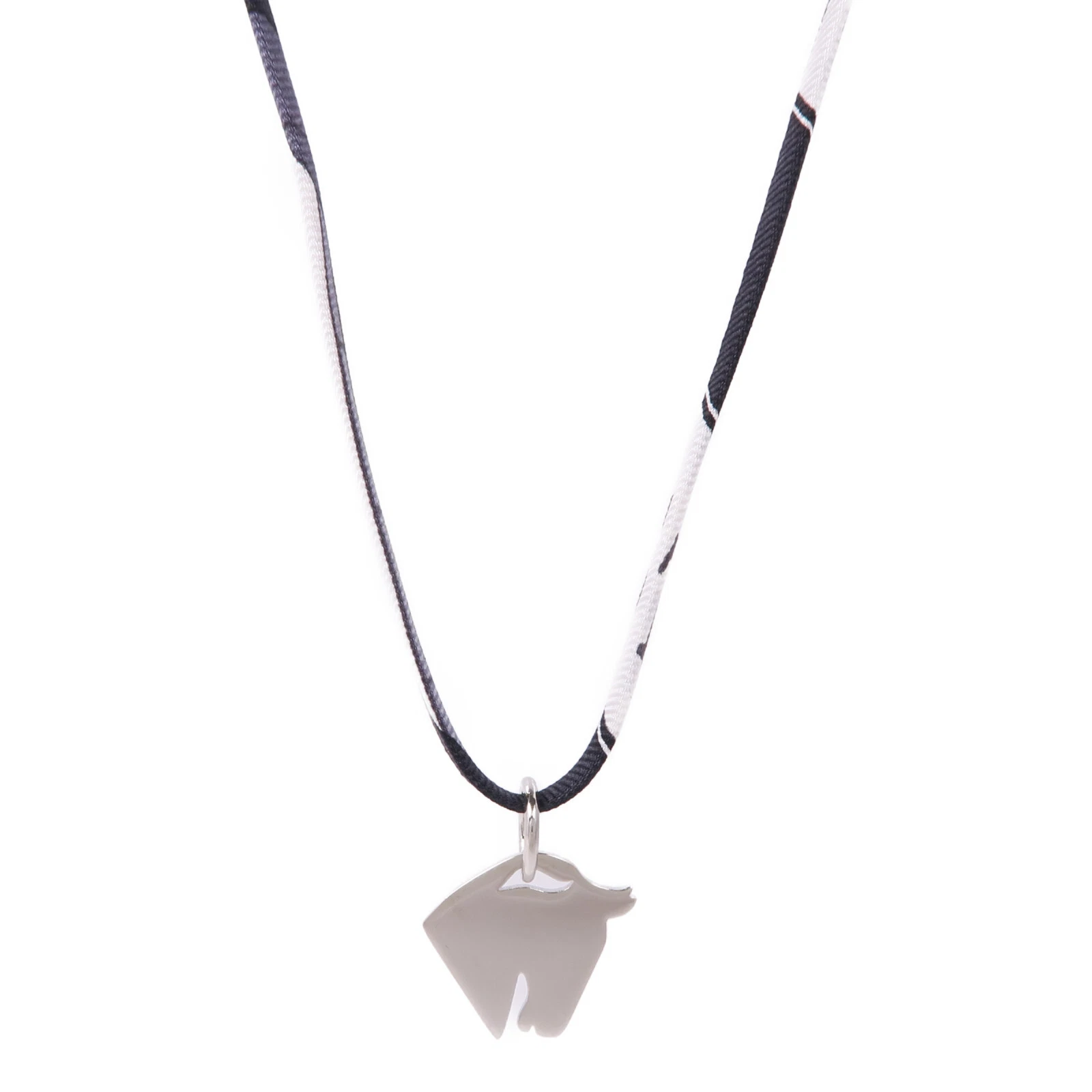 HERMÈS HERMES Tourbillon Collana Bracciale Seta Metallo Argento Nero Bianco Cachi