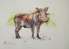 Boar, Animal, Watercolor artwork, Handmade, Original painting on paper,signed