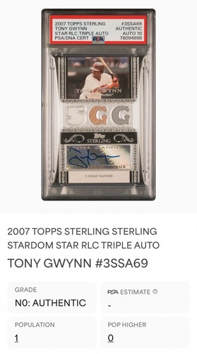 2007 Topps Sterling Tony Gwynn Game Used Bat Relic Jersey Auto /10 PSA DNA 10 - Picture 3 of 3