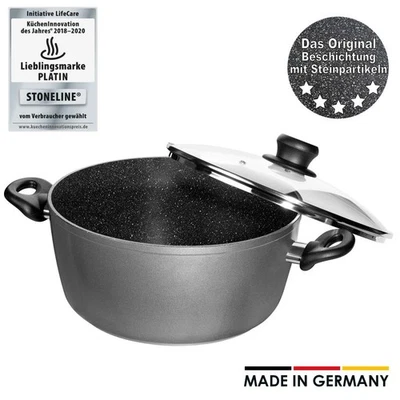 STONELINE® Made in Germany Kochtopf 20 cm mit Glasdeckel Topf Grau II Wahl 19709 - Bild 1 von 4