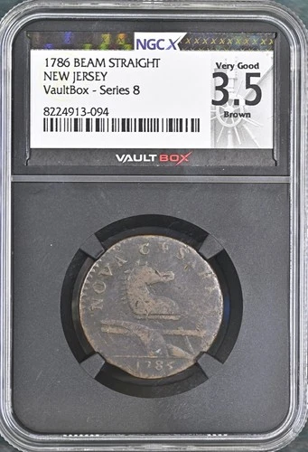 1786 Beam Straight New Jersey NGC VF25 BN OLD HISTORIC COLONIAL COIN DL42