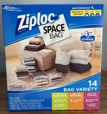 New Ziploc Vacuum Seal Space Bag Variety Pack of 14 (Sizes: M, L, XL, Suitcase)