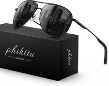 Phikttu Polarized Aviator Sunglasses UV400 TAC Lenses Metal Frame Unisex