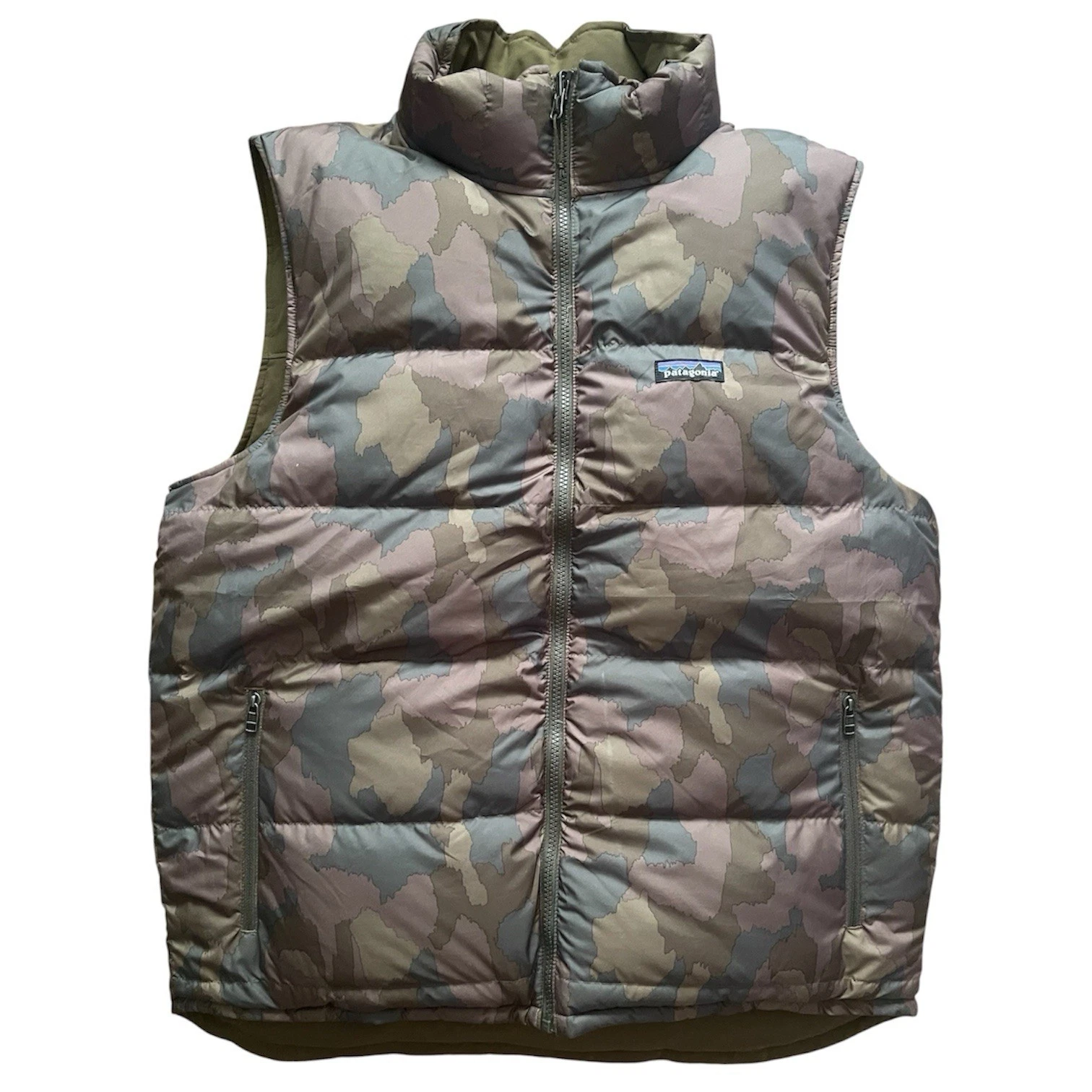 PATAGONIA MEN’S BIVY REVERSIBLE DUCKDOWN VEST BROWN CAMO PUFFER 27587 LARGE