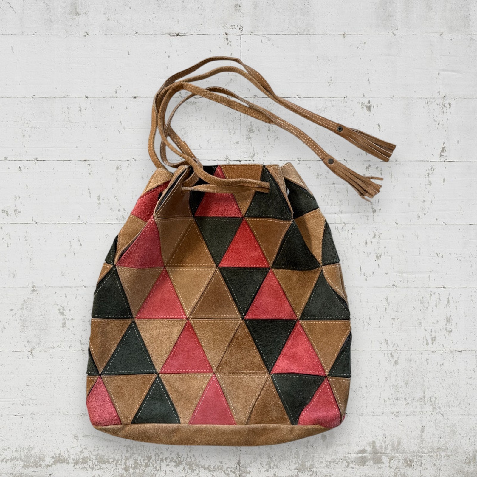 Leather Patchwork Triangle Tote Pouch Multicolor … - image 1