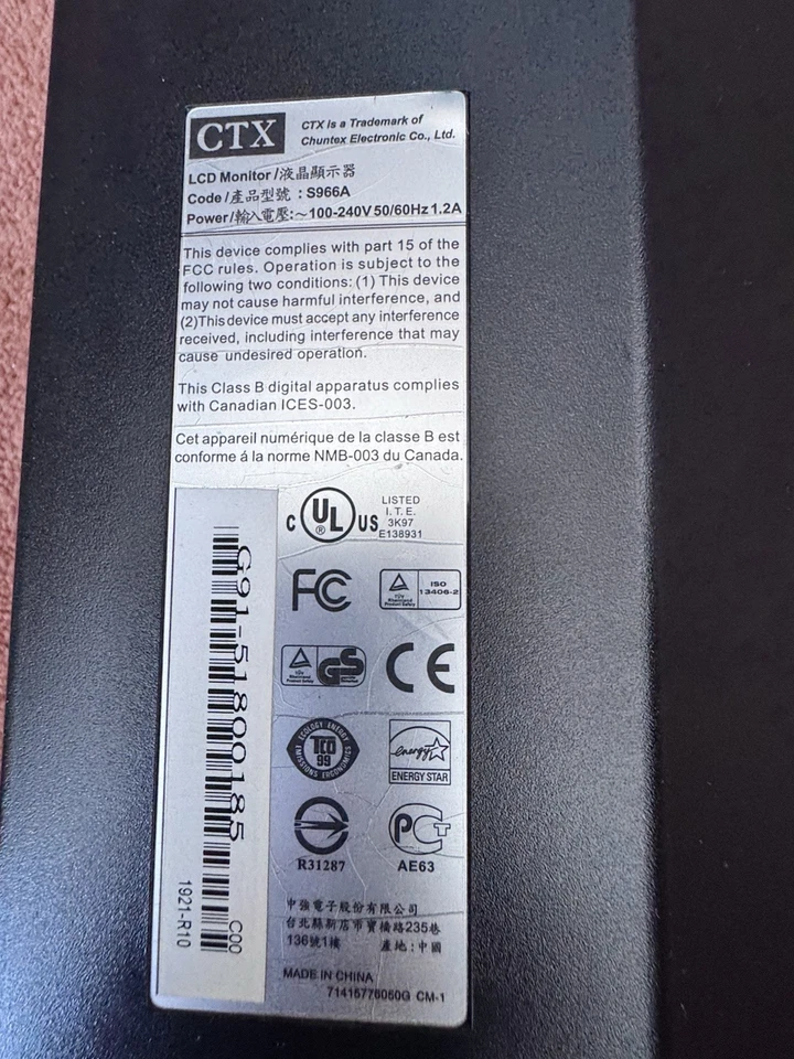 Monitor 19”  LCD Square CTX S966A VGA Connection - Silver - Image 4 of 4