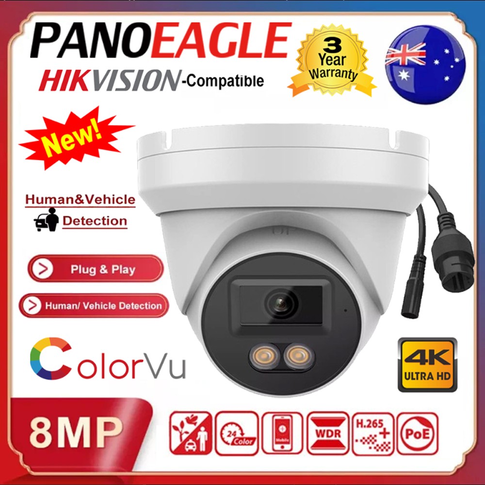 Hikvision Compatible 4K 8MP ColorVu IP Camera PoE Turret w/ MIC