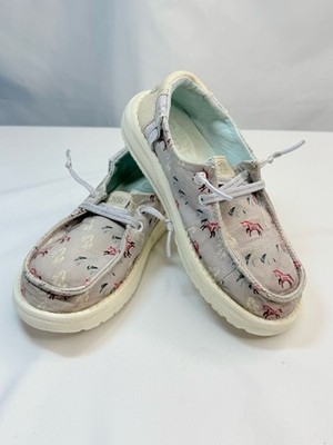 Hey Dude Wendy Youth C12 Slip-On Sneakers Lavender Unicorn Print GUC
