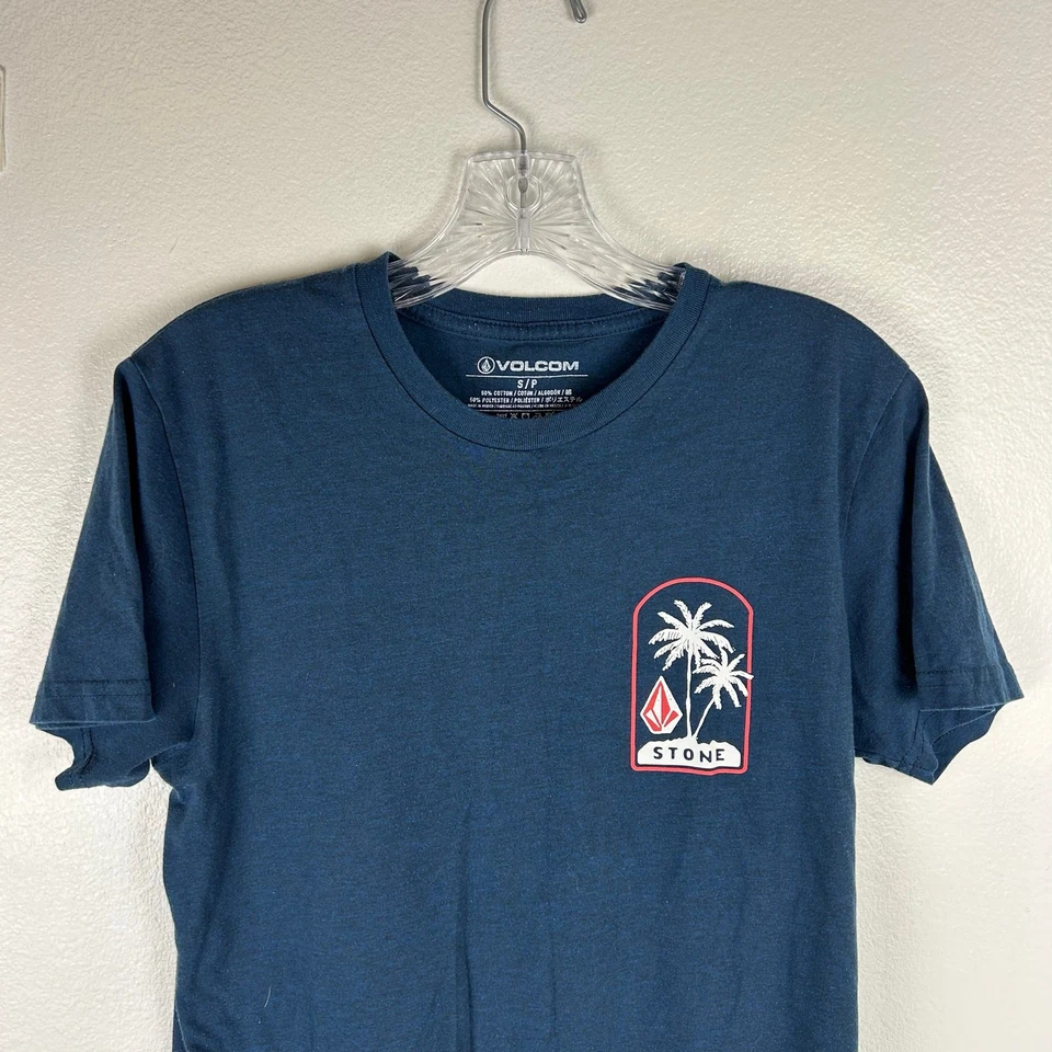 Volcom Mens T-Shirt Size Small Blue Palm Trees - Image 3 of 4