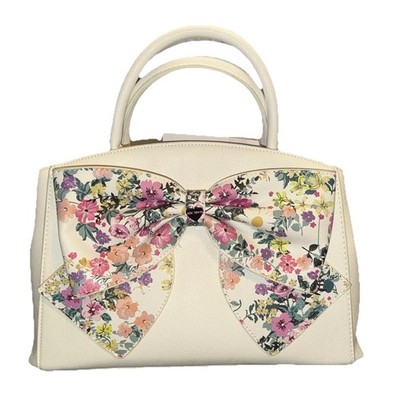 NWT Betsey Johnson XOSTELLA White Floral Big Bow Triple Compartment Satchel  