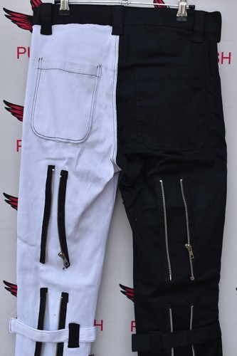 Handmade Unisex Half Black Half White Gothic Techwear Pants CyberPunk Streetwear - Picture 3 of 7