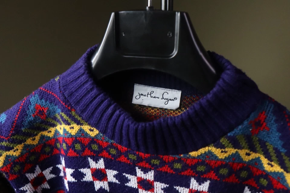 Suéter Vintage Jonathan Logan Masculino de Malha Média Fair Isles Estilo Cosby Vovô - Imagem 4 de 4