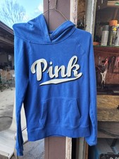 PINK Victoria's Secret Blue Pullover Hoodie XS Cotton Blend Logo Long Sleeve