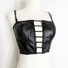 Victoria  s Secret Black Faux Leather Corset Bustier Top Size Medium