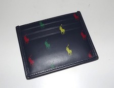 NEW POLO RALPH LAUREN MEN'S LEATHER CARD CASE WALLET BLUE MULTI