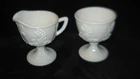 VINTAGE INDIANA GRAPE HARVEST MILK GLASS PEDESTAL CREAMER AND SUGAR BOWL SET