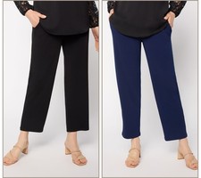 Susan Graver Essentials Petite Set of 2 Liquid Knit Ankle Pants Navy/Black L New