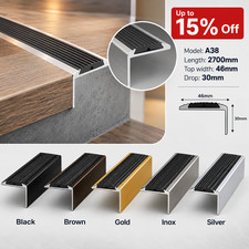 Aluminium Anti Slip Stair Nosing Edge Trim A38 2700mm 46mm x 30mm Safety Step