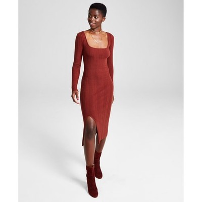 And Now This Womens S Sonoma Brick Brown Square Neck Sweater Dress NWT AP42