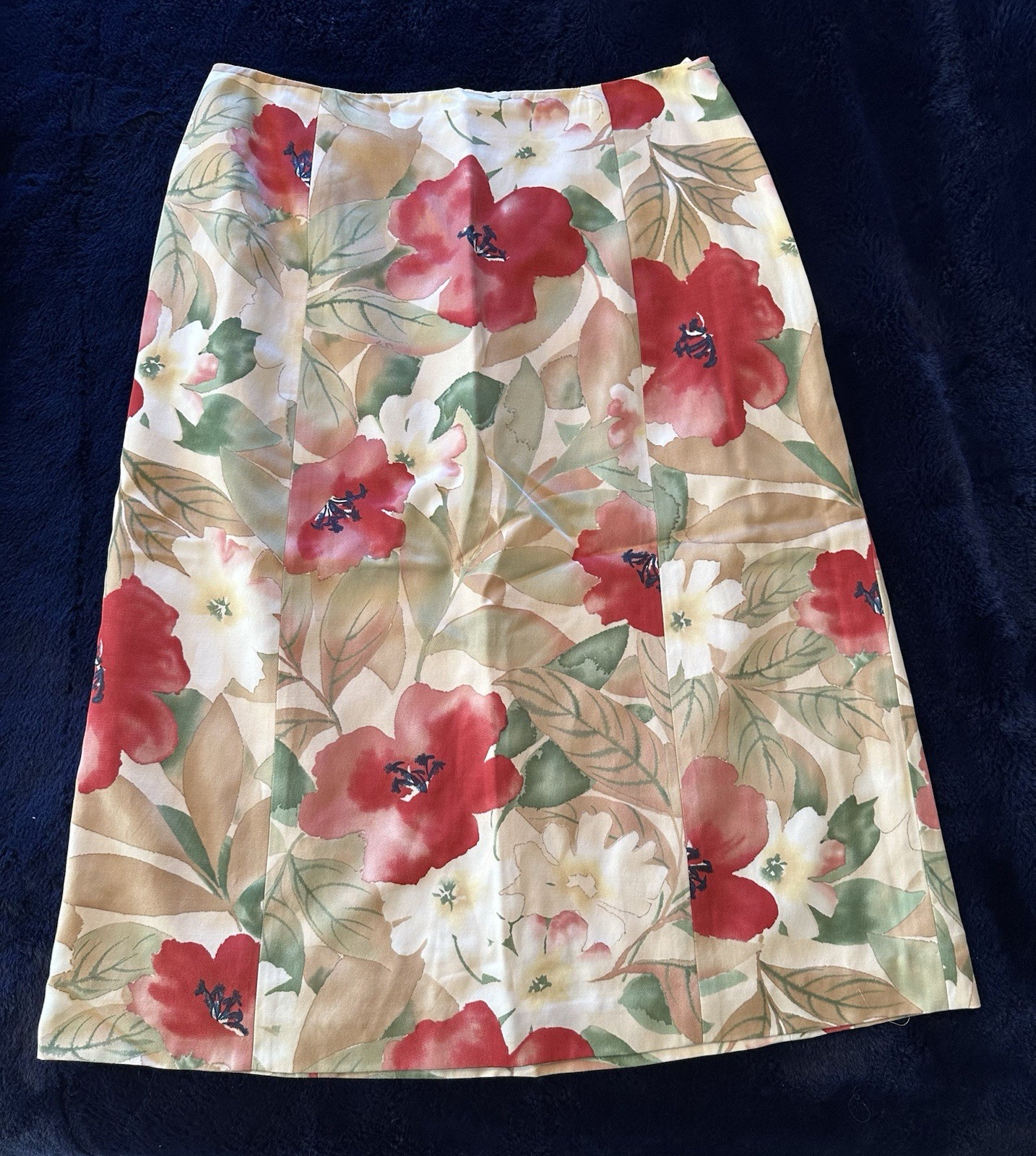 Talbots Skirt Women 8 Beige Floral A Line Silk Blend Midi Garden Party Tropical