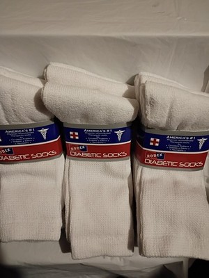 Rodex Diabetic Crew Socks White Men's Size 10-13 Cotton Blend 3 Pairs