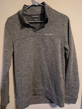 Eddie Bauer Men  s Radiator Fleece Snap Mock Neck Pullover Gray MEDIUM Excellent