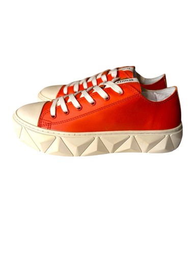 Schutz NEW Leather Lace Up Sneakers Energy Gianni Bright Orange Size 8.5 Women - Picture 6 of 9