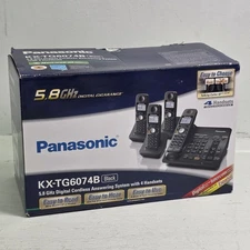 Panasonic KX-TG6074B 4 Handset 5.8 GHz Digital Cordless Phone Answer System NOB
