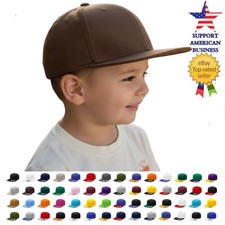 Kids Snapback Hat Boys Baseball Cap Flat Brim Adjustable Solid Plain One Size