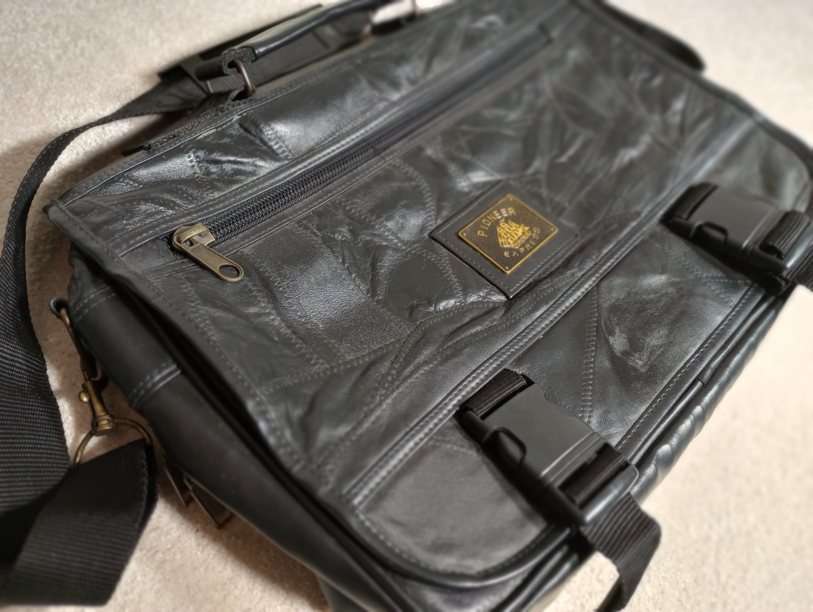 Pioneer Express Black Patchwork Leather Messenger… - image 5