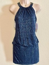 Laundry by Shelli Segal Midnight Blue Metallic Halter Dress Size 2 #262 NWT