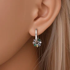 KUNSIR 925 Sterling Silver Minimalist Sun Dangle Square Hoop Earrings For Women