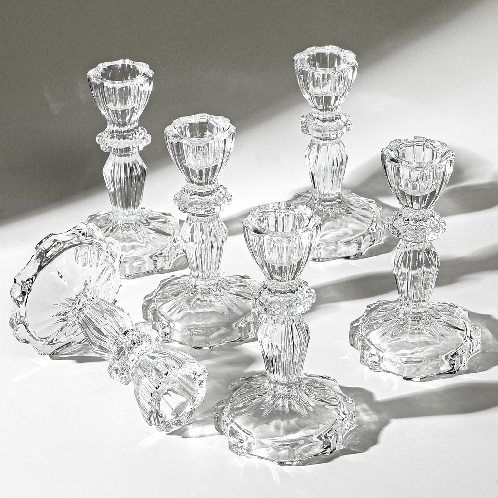 4 Tall Glass Candlestick Holder Set of 6 Clear Crystal Glass Candle Holders for