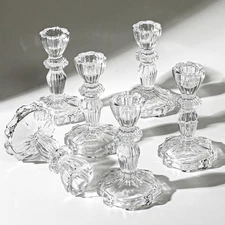 4 Tall Glass Candlestick Holder Set of 6 Clear Crystal Glass Candle Holders for