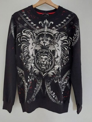 Franco Renzo Sweatshirt S   Löwen Print, Schwarz Strass Details Streetwear Style