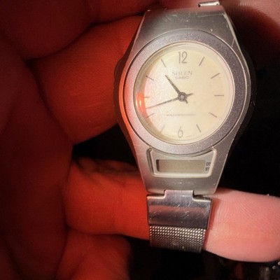Casio Sheen SHN-100 Silver Stainless Steel Quartz Analog Digital Watch 100m