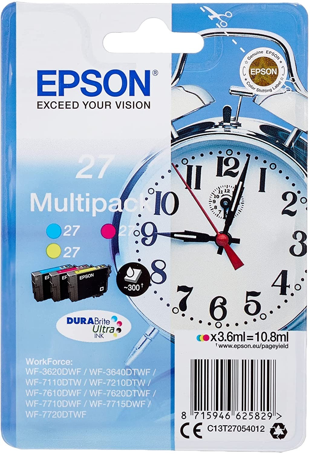 Genuine Epson 27 Cyan/Magenta/Yellow Multipack C13T27054012 - Image 2
