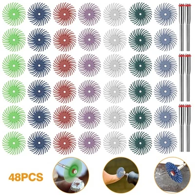 NSIOUTLET 48Pcs 1" Radial Bristle Disc Mix Kit w/ 3mm Mandrels for Rotary Tools 80-2500#