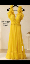Mac Duggal Yellow Chiffon Ruffle Strap V-Neck Long Maxi Gown Formal Size 2