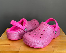 Crocs Kids Girls Electric Pink Baya Lined Glitter Clogs US 2, 3 Junior NWT