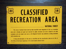 Old Vintage National Forest Service Metal SIgn "Classified Recreation Area" USFS