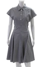 Michael Kors Womens Fit & Flare Shirt Dress Black Check Collared Size 12