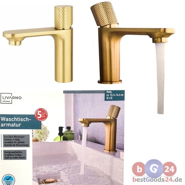 Waschtischarmatur Edles Gold-Design Wasserhahn Badarmatur Waschbecken-image