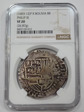 1603-1612 Cob 8 Reales Potosi Bolivia NGC VF20 Assayer R Nice Patina *K573