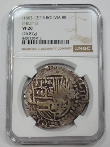 1603-1612 Cob 8 Reales Potosi Bolivia NGC VF20 Assayer R Nice Patina *K573