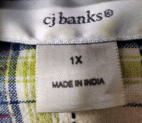 CJ Banks Top Tunic Womens 1X Apple Plaid Cotton Red Blue Yellow 3/4 Slv - Picture 11 of 16