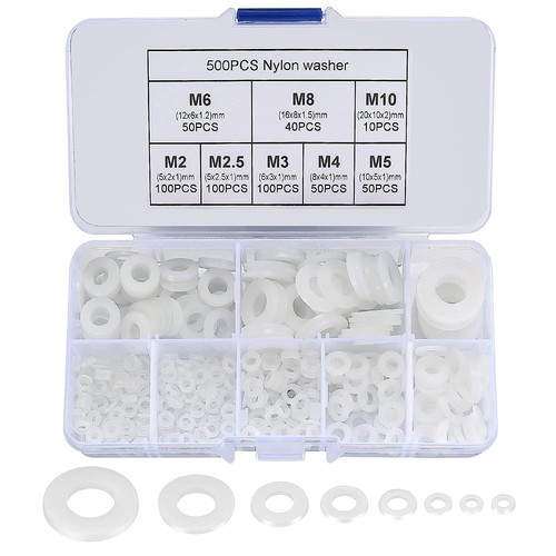 500 pz Lavatrici in nylon, Lavatrici piatte rotonde in plastica, Guarnizioni Lavatrice assortite - Foto 2 di 8